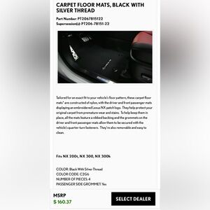 CARPET FLOOR MATS, BLACK WITH SILVER THREAD